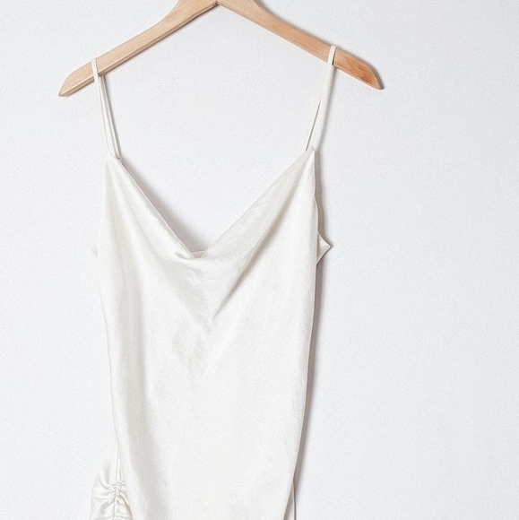 WILFRED Davina Dress Only Ruched Mini Satin Avorio White M Aritzia - Picture 7 of 12